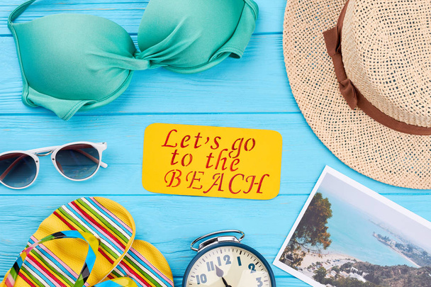 Background from woman beach items. - Foto, immagini