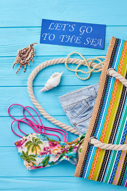 Set of beach clothing, handbag. - Zdjęcie, obraz