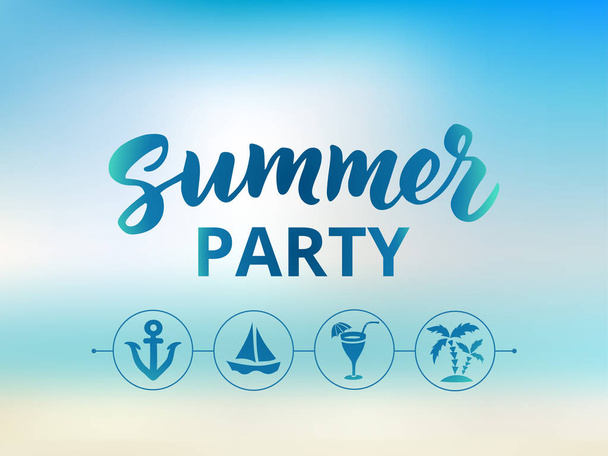 Texto da festa de verão, cartaz da festa de praia. Elementos de design de festa náutica e de barco
 - Vetor, Imagem