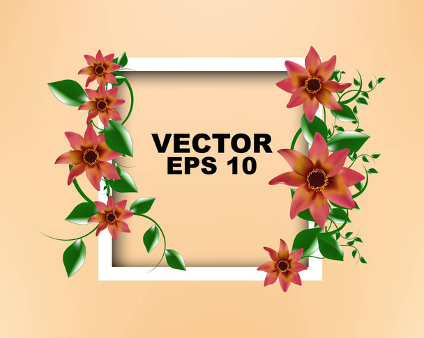 Marco blanco con diseño de plantilla de flores
 - Vector, Imagen