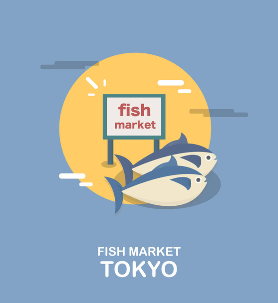 Mercado de pescado fresco en Tokio ilustración diseño
 - Vector, imagen