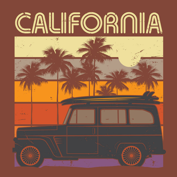 Vecchio poster auto d'epoca con testo California
 - Vettoriali, immagini