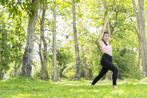 beautiful woman relax yoga in the park, yoga concept, healty con - Photo, Image