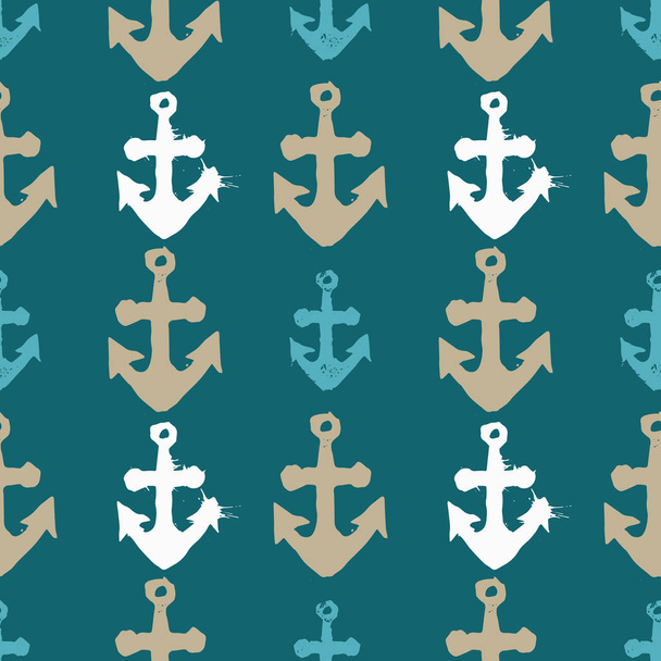Grunge seamless pattern with anchors. - Vector, Image