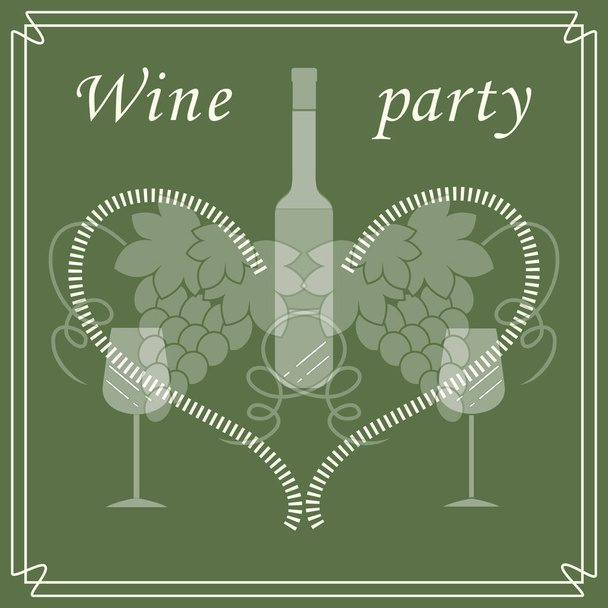 Lindo vector ilustración de botella de vino, vasos, uvas y
  - Vector, imagen
