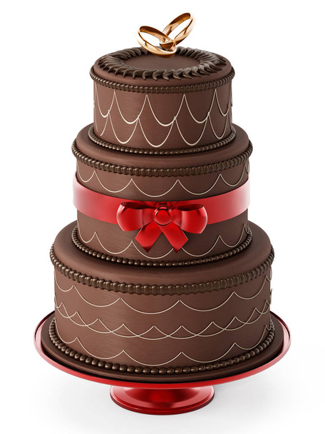 Chocolate wedding cake isolated on white background. 3D illustration - Foto, afbeelding