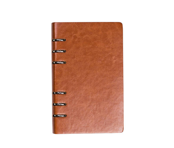 Leather brown notebook binder isolated on white - Φωτογραφία, εικόνα