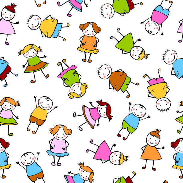 Patrón de vector sin costuras - gente colorida en el estilo de los niños
 - Vector, Imagen