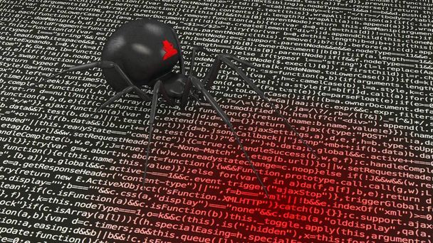 Χάκερ αράχνη μολύνοντας υπολογιστή κώδικα ασφάλειας στον κυβερνοχώρο έννοια - Φωτογραφία, εικόνα