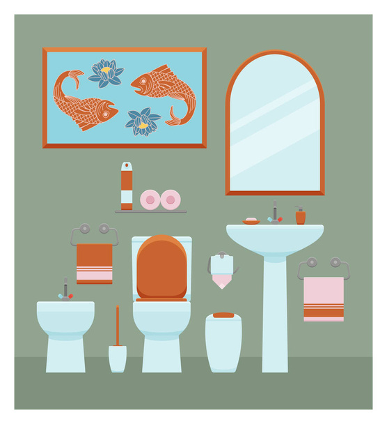 Ceramic toilet interior in flat style - Vector, Image