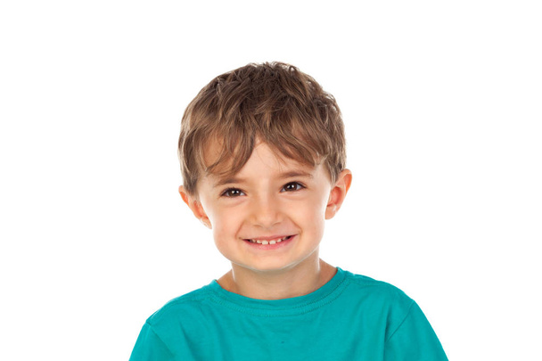 Słodkie dziecko z zielony t-shirt - Zdjęcie, obraz