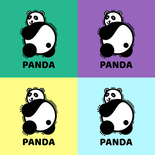 Логотип ведмедя панда. Векторна ілюстрація панди. Чорно-білий логотип, знак, на кольоровому фоні. Набір смішних пандемій на кольоровому фоні
. - Вектор, зображення