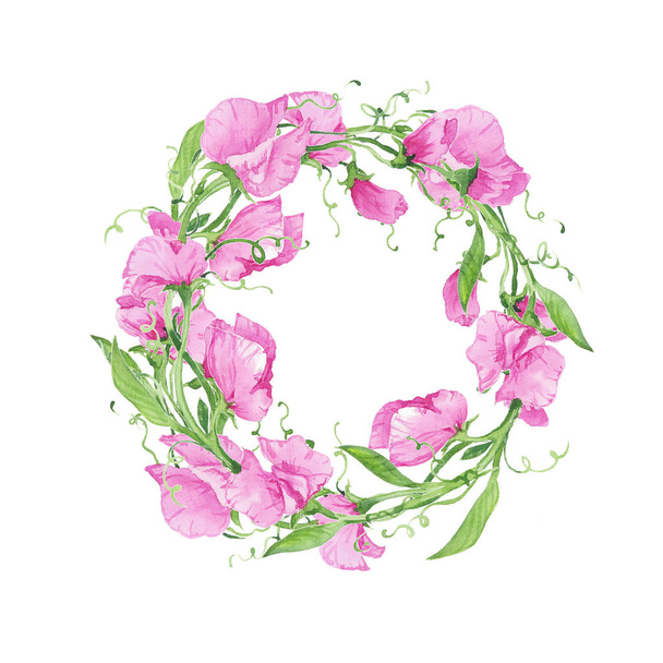 Flowers wreath watercolor pink - Foto, Imagem