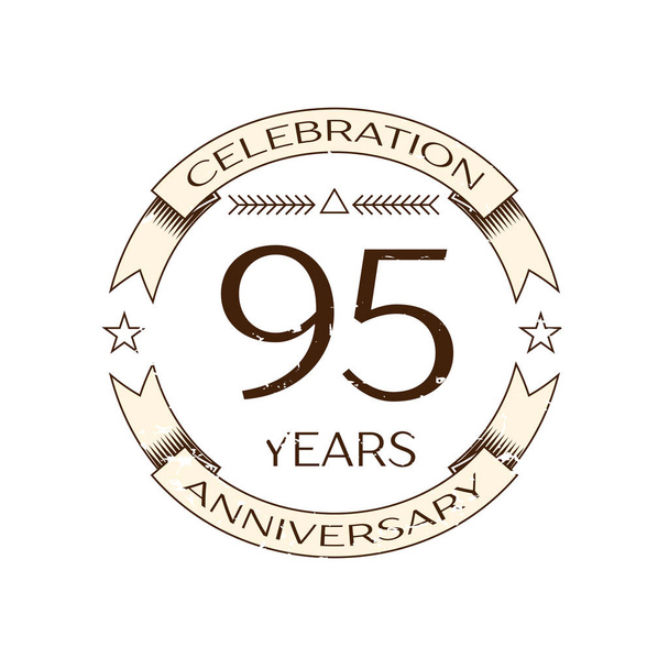 Realista logotipo de celebración de noventa y cinco años de aniversario con anillo y cinta sobre fondo blanco. Plantilla vectorial para su diseño
 - Vector, Imagen