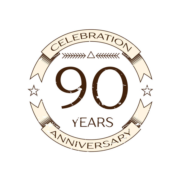 Realistic ninety years anniversary celebration logo with ring and ribbon on white background. Vector template for your design - Vector, Image