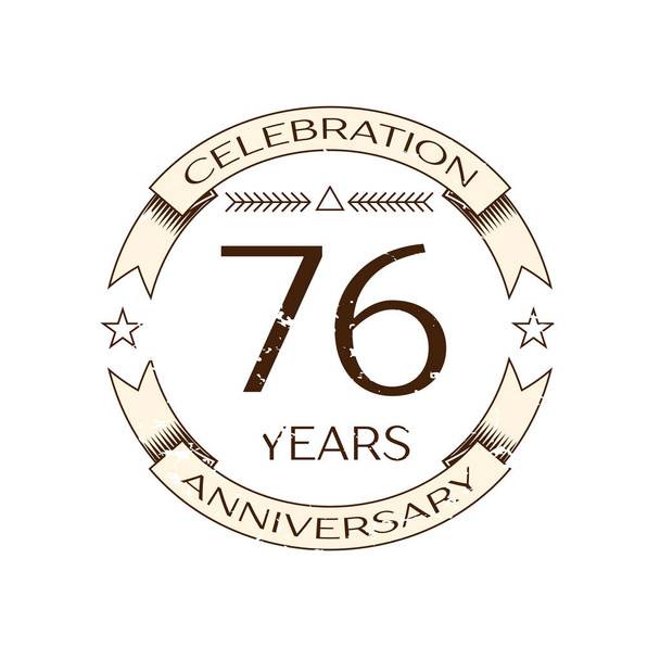 Realista setenta y seis años logotipo de la celebración del aniversario con anillo y cinta sobre fondo blanco. Plantilla vectorial para su diseño
 - Vector, Imagen