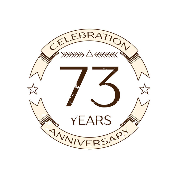 Realistic seventy three years anniversary celebration logo with ring and ribbon on white background. Vector template for your design - Vector, Image