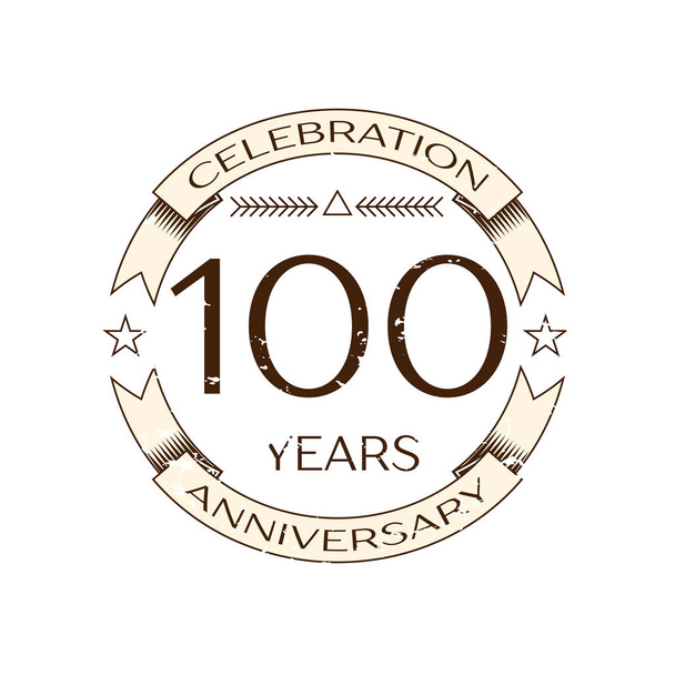 Realistic hundred years anniversary celebration logo with ring and ribbon on white background. Vector template for your design - Vector, Image