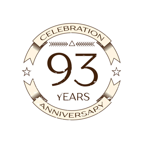 Realistické devadesát tři roky logo oslav výročí s kroužkem a stuha na bílém pozadí. Vektor šablona pro návrh - Vektor, obrázek