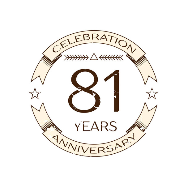 Realistic eighty one years anniversary celebration logo with ring and ribbon on white background. Vector template for your design - Vector, Image