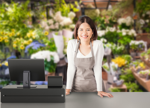 asian worker with cashier desk  - Foto, immagini