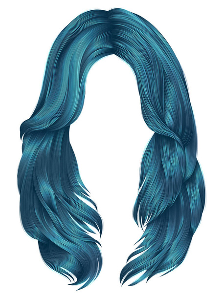 trendy vrouw lange haren blauw kleuren. Beauty Beli parfum mode. realistische afbeelding 3d - Vector, afbeelding