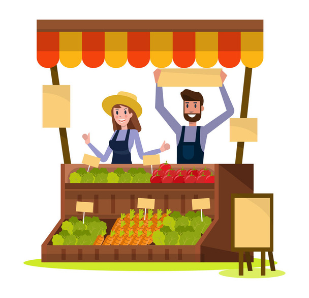 Organiczne lokalnego rynku żywności i warzywa.  - Wektor, obraz