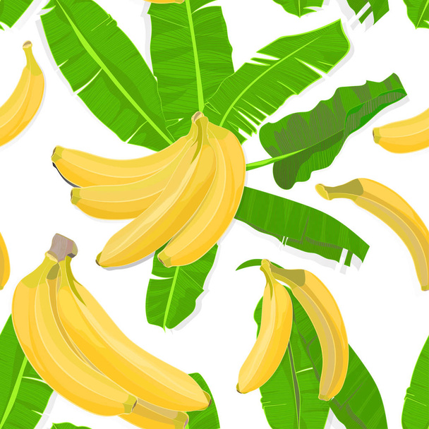 Απρόσκοπτη χέρι συρμένο τροπικό μοτίβο με palm φύλλα, εξωτικά φύλλα και μπανάνα φρούτα ζούγκλα σε λευκό φόντο - Διάνυσμα, εικόνα