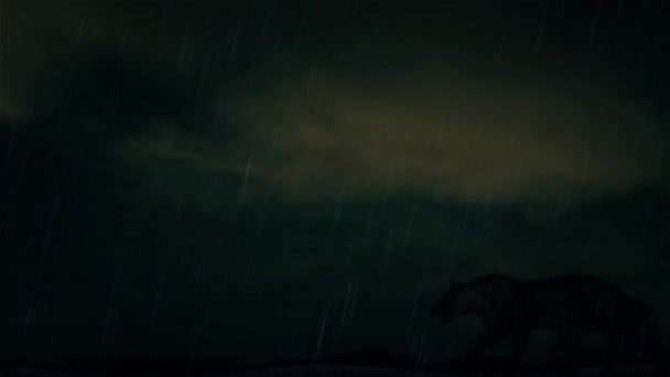 Animación de dos leones hembra caminando bajo una tormenta eléctrica
 - Metraje, vídeo