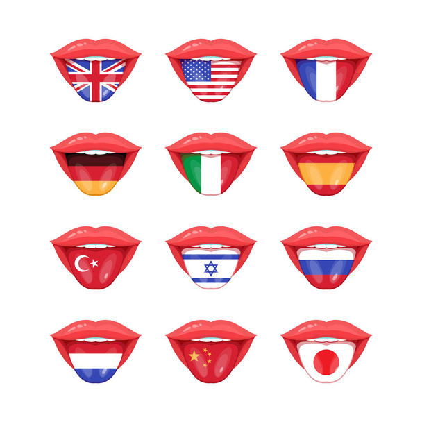 Σετ διάνυσμα γλώσσες με τις σημαίες των διαφόρων χωρών. - Διάνυσμα, εικόνα