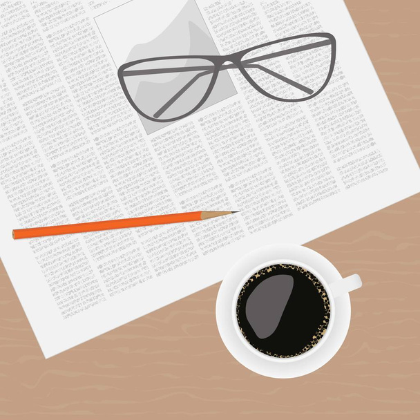 glasses paper pen coffee - Vector, Image