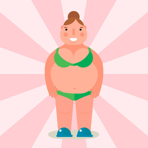Tlustá žena vektorové plochý obrázek obézní tělo ženská osoba nezdravé velké břicho charakter. - Vektor, obrázek