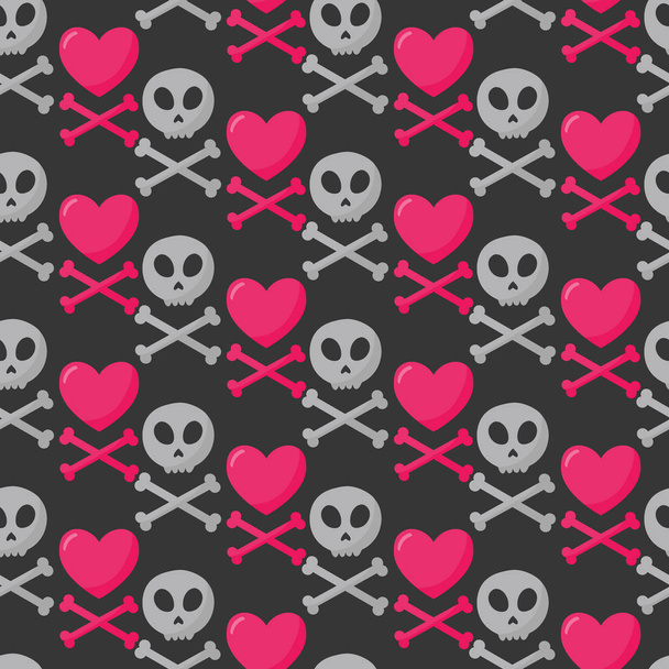 Skull, heart and crossbones seamless pattern - Vector, Imagen
