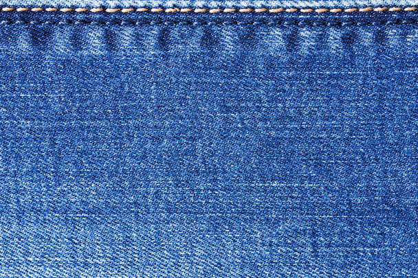 External Seams Yellow And Blue Colors On Jeans Fabric. - Fotoğraf, Görsel
