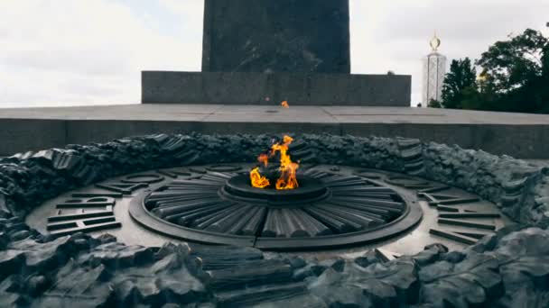 Gedenkteken voor de onbekende soldaten stierven tijdens de Tweede Wereldoorlog met eeuwige vuur - Video