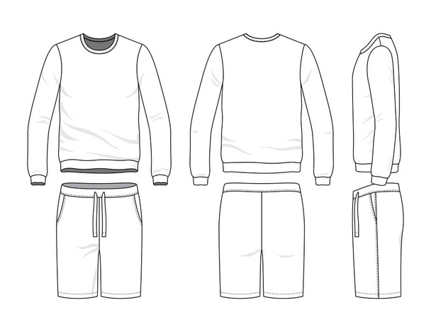 Blank clothing templates. Vector illustration of sweatshirt and shorts. Isolated on white background. - Vektör, Görsel