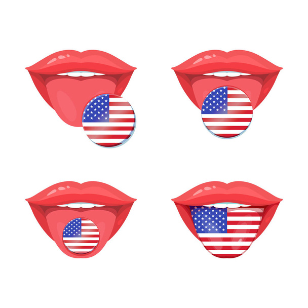 Conjunto de línguas vetoriais com bandeiras americanas dos EUA. Distintivos da bandeira do vetor
.  - Vetor, Imagem