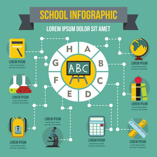 School infographic concept, flat style - Vector, Image
