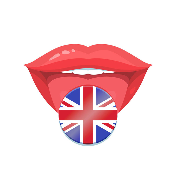 Vector illustration of the tongue with britain, english flags. Vector flag badges.  - Vector, Image