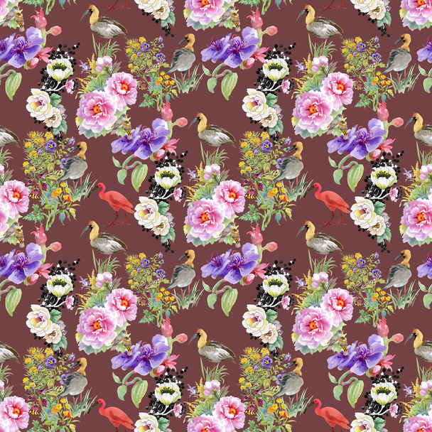 pattern with flowers and birds - Foto, immagini