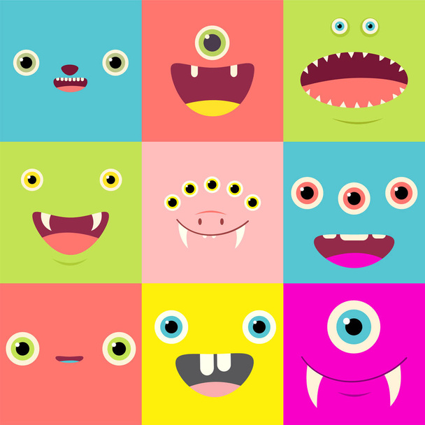 Background with cute cartoon monsters faces - Wektor, obraz
