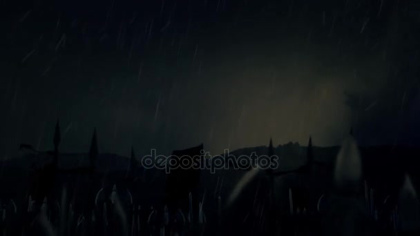 Massiccia esercito barbaro in marcia verso la guerra sotto una tempesta
 - Filmati, video