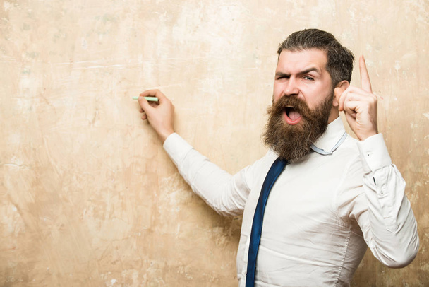 marketing planning of man on shouting face write with chalk - Фото, зображення