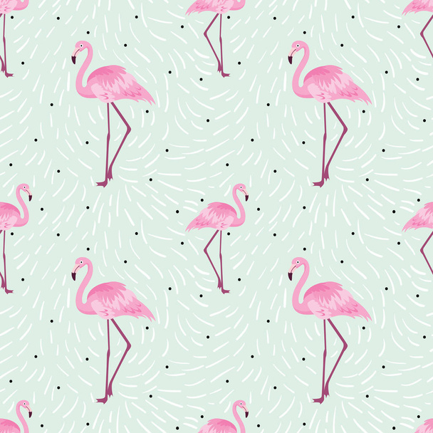 seamless pattern with cartoon flamingo - Vector, imagen
