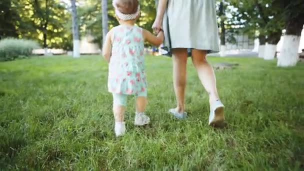 Anne ve çocuk çimenlerin üzerinde yürüyüş - Video, Çekim