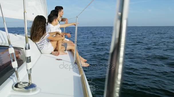 parents with son and daughter traveling on yacht  - Footage, Video