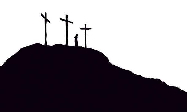 Trois croix se dressent sur fond de ciel clair
 - Vecteur, image