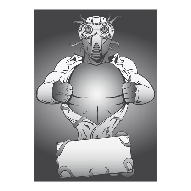 Fantastic mutant superhero in a gas mask. - Vector, Image