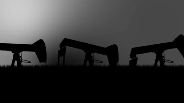 Silueta de bombas de aceite en una mirada triste sombría Bombeo de aceite de la tierra
 - Imágenes, Vídeo