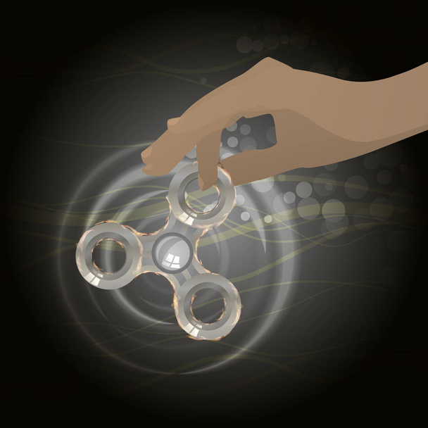 Spinner silver iron rotated by human hand - Vector, imagen